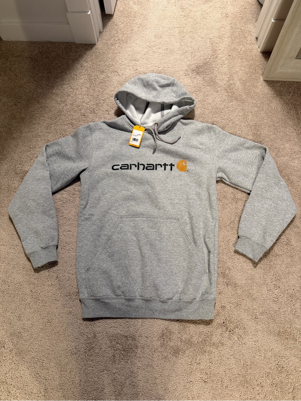 Carhartt Gray Logo Pullover Hoodie with Gold Accent
